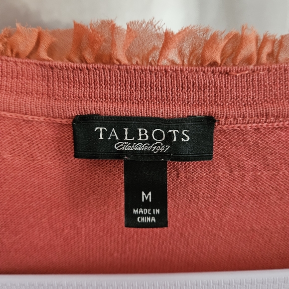 NWOT Talbots orange ruffled silk cotton cardigan sweater Womens Medium - Picture 3 of 7